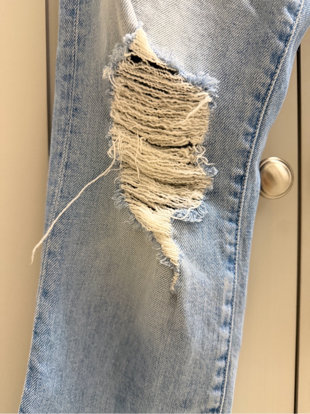 MOTHER Light Blue Distressed Wide-Leg Jeans - Picture 7 of 16